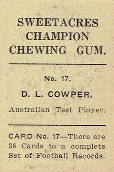 1930 Sweetacres Football Records #17 Dave Cowper Back